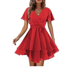 Amoretu Womens' Summer Dress with Short/Long Sleeve Wrap V Neck SZ M flowy mini